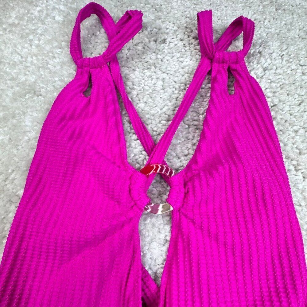 Becca One Piece Ring Center Tie Back Swimsuit Azalea Pink Large - Picture 6 of 9